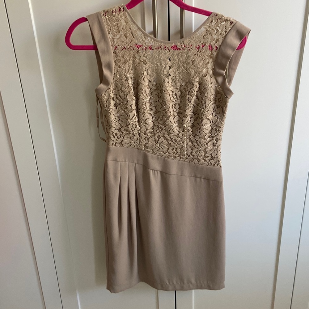 BCBG MaxAzria cocktail dress. Nude and lace